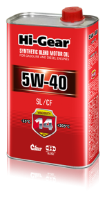 Масло моторное 5W-40 п/с Hi-Gear SYNTHETIC BLEND MOTOR OIL 1л.(SL/CF) /кор.12шт/