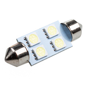 Лампа диод T11(C5W) 12V 4 SMD диода 1-конт 41мм Белая SKYWAY Салон, номер/уп.20шт/ВЫВОД