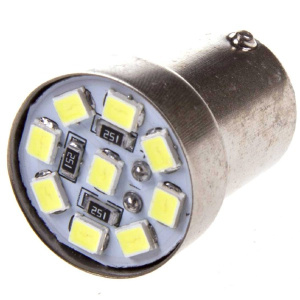Лампа диод S25 (P21W) 24V 9 SMD диода BA15s 1-конт SKYWAY Белая противотуманные, стопы/уп20шт/НА ВЫВ