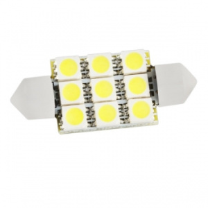 Лампа диод T11 (C5W) 12V 9 SMD с цоколем 1-конт 39мм Белая min2 SKYWAYсалон/номер/ВЫВОД