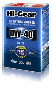 Масло моторное 0W-40 синт. Hi-Gear FULL SYNTHETIC MOTOR OIL 4л. (SN/CF) /кор.3шт/