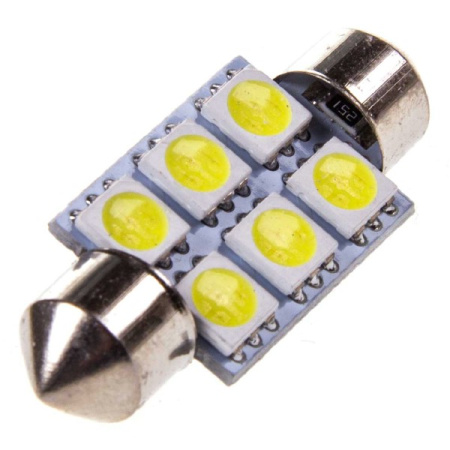 Лампа диод T11(C5W) 24V 6 SMD диодов 1-конт 36мм Белая SKYWAY Cалон, номер min2/уп20шт/НА ВЫВОД