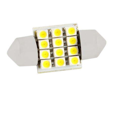 Лампа диод T11(C5W) 12V 12 SMD диода 1-конт 31мм Белая SKYWAY Салон, номер min2/уп20шт/НА ВЫВОД