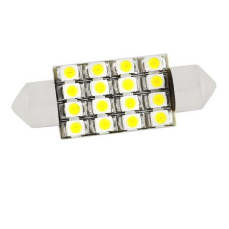 Лампа диод T11(C5W) 12V 16 SMD диода 1-конт 39мм Белая SKYWAY Салон, номер min2/уп20шт/НА ВЫВОД