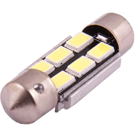 Лампа диод T11(C5W) 12V 6 SMD диодов 1-конт 36 мм обманка Белая SKYWAY Салон, номер/уп.10шт/НА ВЫВОД